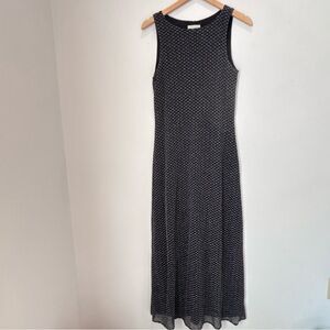 Vintage Black Silver Sleeveless Mesh Maxi Dress Whimsigoth Evening XS/Small b132
